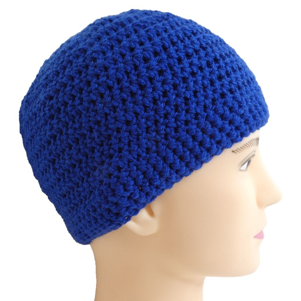 True Blue Skull Cap Size OS Hat Beanie Handmade Crochet Hand Knit NWT